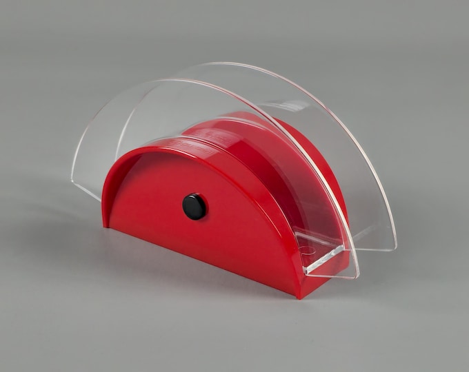 1980s Vintage GUZZINI Bon Ton Red Plastic Napkin Holder, Designed By Furio Minuti - Italy.