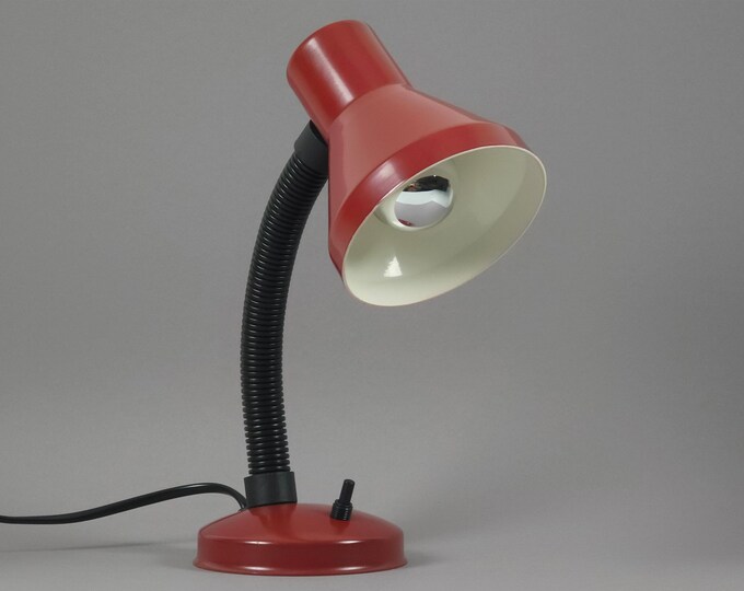 Vintage 1980s Burgundy Gooseneck Desk Lamp By G&G Holland.