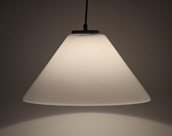 1970s Scandinavian White Opaline Glass Pendant Lamp – Hanging Lamp With Conical Shade, Sweden.