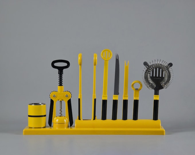 1970s Space Age Design SCARONI Cocktail Bar Set, Utensils And Tool Set.