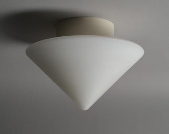Satin Opal Glass Cone Ceiling and Wall Light Fixture, 1980s Postmodern Design.
