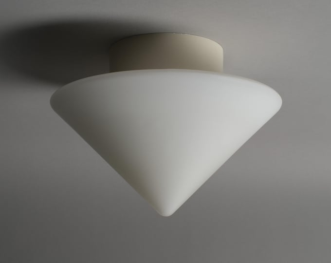 Satin Opal Glass Cone Ceiling and Wall Light Fixture, 1980s Postmodern Design.