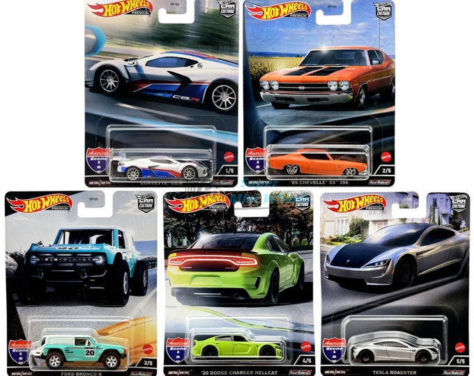 Hot Wheels Premium Car Culture 2022 American Scene - FPY86-957J - J Case Set of 5 Cars - Premium with Real Riders