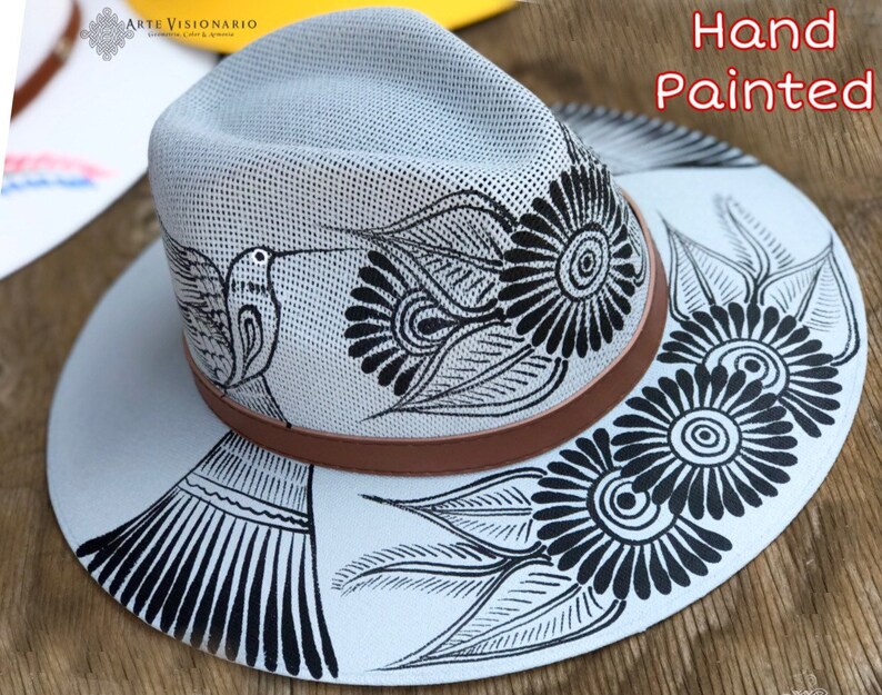 Mexican handmade hat, colorful floral hat, floral painted hat, M Mexican handmade hat, colorful floral hat, floral painted hat, M