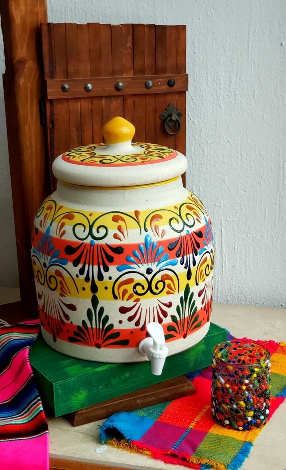 WATER CROCK Mexican Pottery Water Dispenser Glazed Paint Folk Etsy