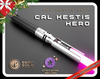 Cal Kestis Neopixel Lightsaber: Battle Damaged Hilt, Hard Case, Smoothswing