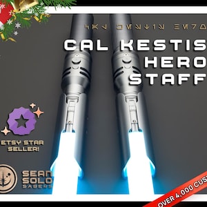 Cal Kestis Neopixel Lightsaber or Baselit Lightsaber STAFF with 2 Blades & Hard Case Baselit, XenoPixel V2 or Proffieboard 2.2, Star Wars
