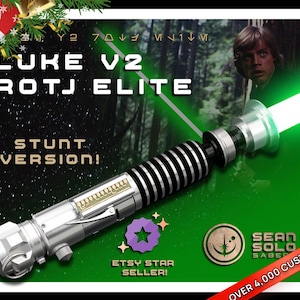 Luke Skywalker Lightsaber Neopixel ELITE V2 with Blade and Case by Sean Solo Sabers, Star Wars, Light Saber Stand, SeanSoloSabers