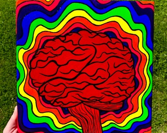 Brain Power Original Acrylic Painting. UV reactive/blacklight/Neon wall art/decor. Trippy, psychedelic acrylic painting on 12x12 Canvas.