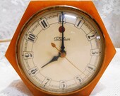 All Original, Vintage Hexagon, Butterscotch Swirl Bakelite, Working Telechron Bedside Electric Clock, 1929 - 1935, Daphne Model 3 F 53