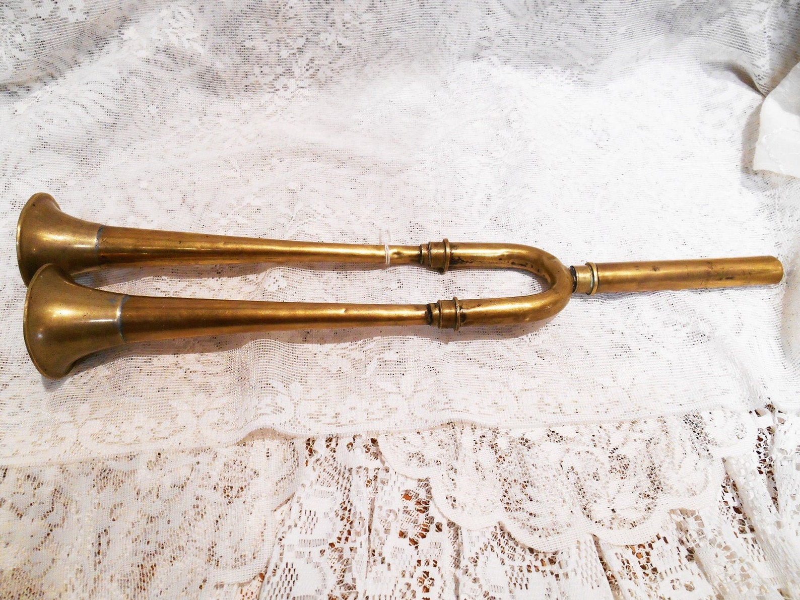 Antique Brass Double Trumpet Very Quiet Car Horn 2 Manual Etsy