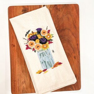 Fall flowers in mason jar tea towel