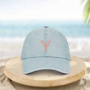 Lobster hat, Pink Lobster hat, Denim lobster hat, Denim hat, Beach hat