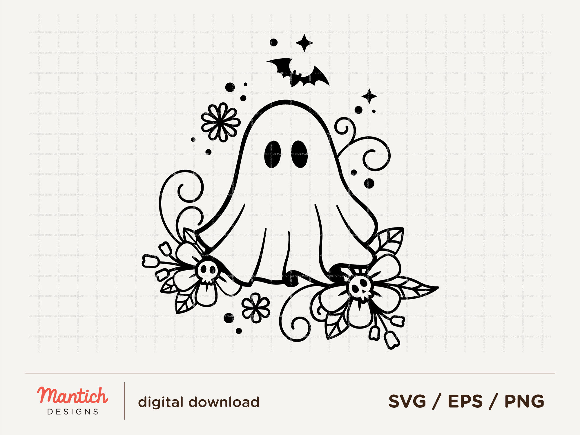 Floral Ghost Svg, Cute Halloween Ghost Svg, Cute Flower Ghost Svg
