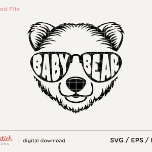 Baby Bear with sunglasses SVG, baby Bear Sunglasses Svg, Matching Shirt Svg, Bear Family Shirt, Mom Life, Baby Bear Cut File, Mini bear Png