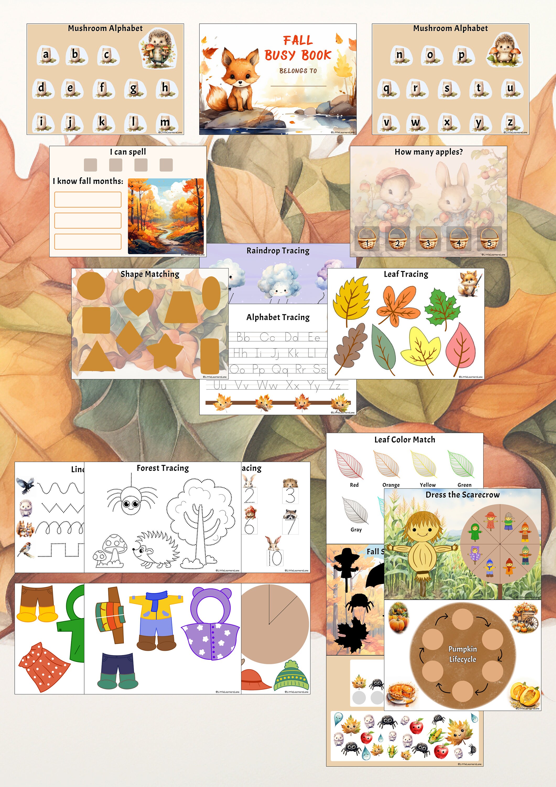 Fall Preschool Busy Book Printable. Autumn Preschool Learning Binder ...