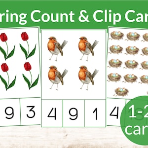 Spring Montessori Count & Clip Cards. Preschool and Kindergarten math activity. Spring Unit Study. Homeschool preschool numbers and counting