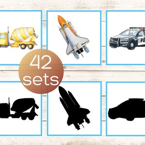 Les véhicules, les camions, les cartes assorties. Imprimable pour les tout-petits Montessori. Véhicules préscolaires choses qui vont de l'activité