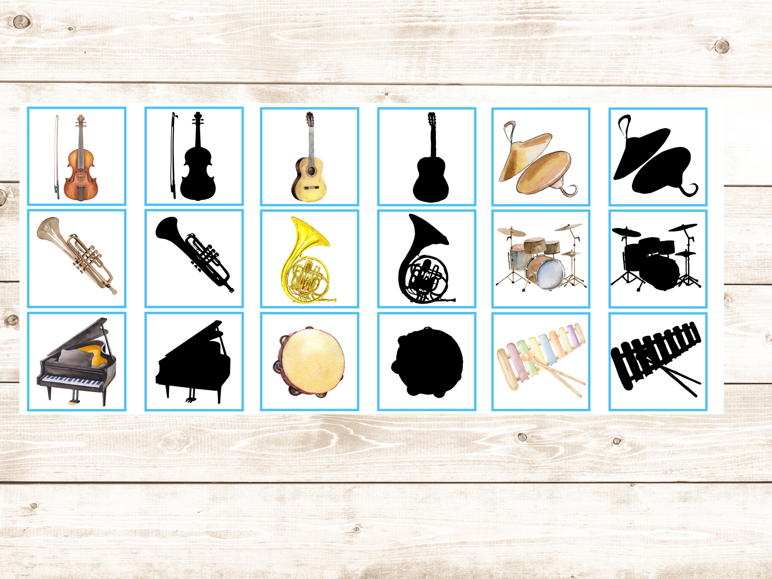 Music Instruments Shadow Matching Cards. Preschool Music Activity ...