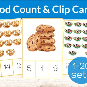 Nombre d'aliments et cartes à découper 1-20. Étude de l'Unité sur l'alimentation et la nutrition, Dénombrement précoce. Compter pour la maternelle
