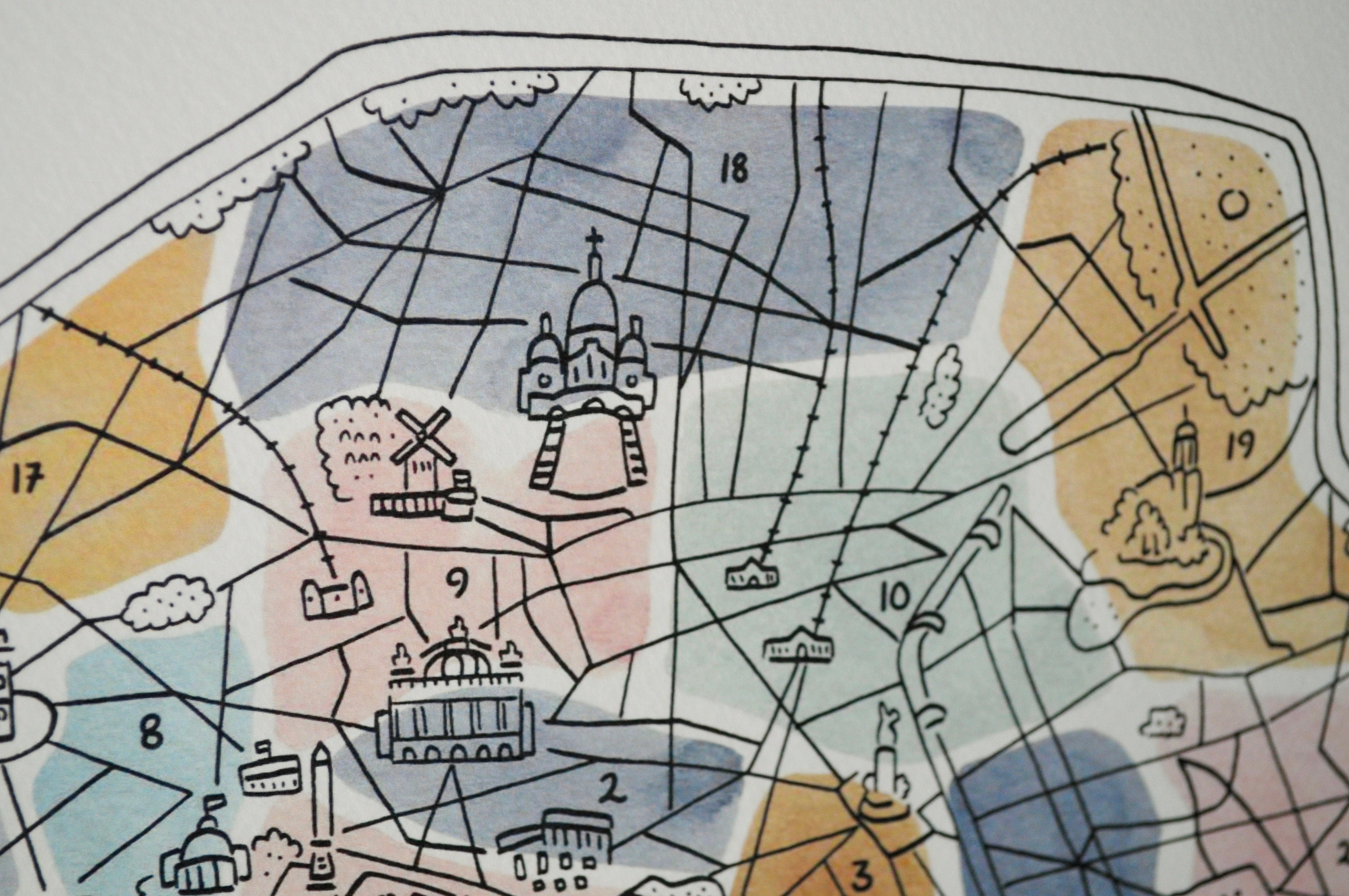 Illustrated Map of Paris Print (color)* - Etsy