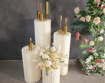 Ivory Cylinder Stands for Wedding, Baby Shower Decor Round Pillar Set, Cake Dessert Stands Wedding Backdrop Prop Pillars Set of 4 Stands
