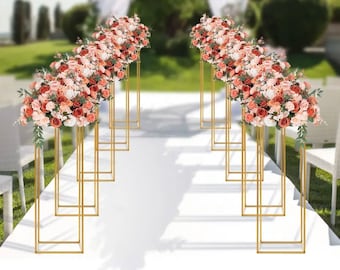 Set of 10 Gold Metal Stand, Gold Flower Stand for Wedding, Birthday Party, Rectangular Stand, Dessert Stand Set, Gold Frame Flower Stand