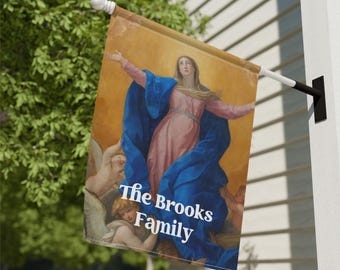Personalized Marian Garden Flag, Assumption of Mary, Catholic Decor