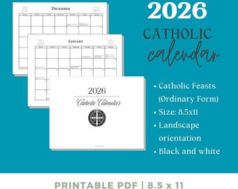 Katholieke liturgische kalender 2026: feestdagen en plechtigheden (afdrukbare pdf, letter-formaat)