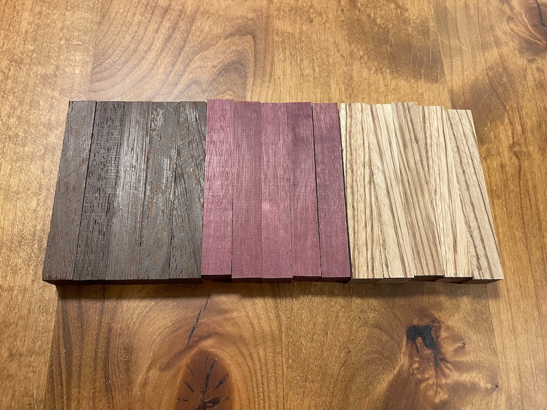 Wenge, Purple Heart & Zebrawood Pen Blanks S4S 5 Long X 0.75 Wide X 0.