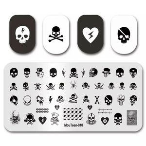 1 Nail Stamping Plate, Skull Nail Art, Bones Nail Art, Nail Stamping Skull Plate, Nail Art, Stainless Steel Nail Stamping Plate