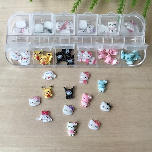 3D Kawaii Nail Charms Box of 24, Kitty Nail Charms, Pikachu Nail Charms, Cute Kitty Nail Charms, Nail Art Charm Set