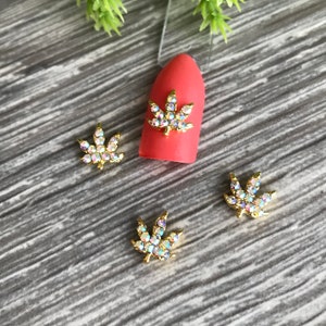4 Pcs 3D Marijuana Leaf Metal Nail Charms, Marijuana Leaf Nail Art Charms, 3D Nail Art, Marijuana Nail Charms, Fancy Nail Charms Rhinestones
