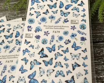 1 feuille 3D Butterfly Nail Stickers, Floral Nail Stickers, Colorful Butterfly Nail Stickers, Self Adhesive Floral Stickers, Nail Art Stickers
