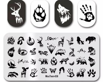 1 Bear Nail Stamping Plate, Wild Forest Animals Nail Art, Bear/Deer Nail Art, Nail Stamping Plate, Nail Art, Stainless Steel Stamping Plate