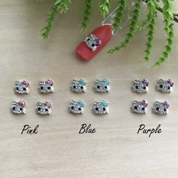 4 Pcs 3D Kitty Metal Nail Charms, Kitty Nail Art Charms, 3D Nail Art, Kitty  With a Bow Nail Charms, Fancy Nail Charms Rhinestones 