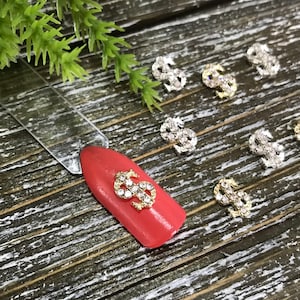 4 Pcs 3D Dollar Sign Metal Nail Charms, Dollar Sign Nail Art Charms, 3D Nail Art, Dollar Nail Charms, Fancy Nail Charms with Rhinestones