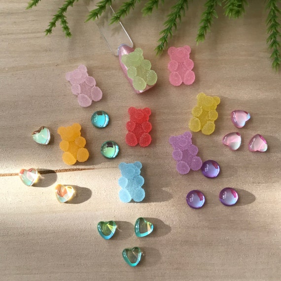 72 Pcs Neon Candy Glass Nail 3D Charms, Herat Nail Charms, 24 Pcs Candy  Bear Nail Art Charms, Heart Charms for Nails, Flat Back Nail Charms 