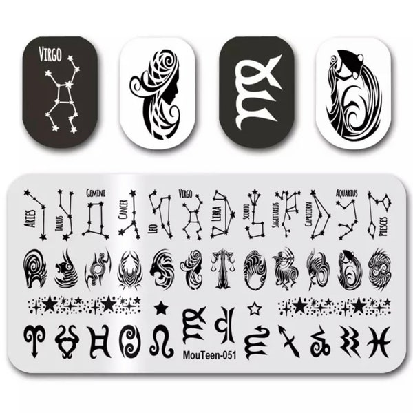 1 Zodiac Nail Stamping Plate, Zodiac Nail Art, Constellation Nail Art, Nail Stamping Zodiac Plate, Nail Art, Stainless Steel Nail Stamping