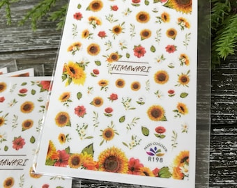 1 feuille 3D autocollants d’ongle de tournesol, autocollants floraux d’ongle, autocollants colorés d’ongle de tournesol, autocollants floraux autoadhésifs, autocollants d’art d’ongle