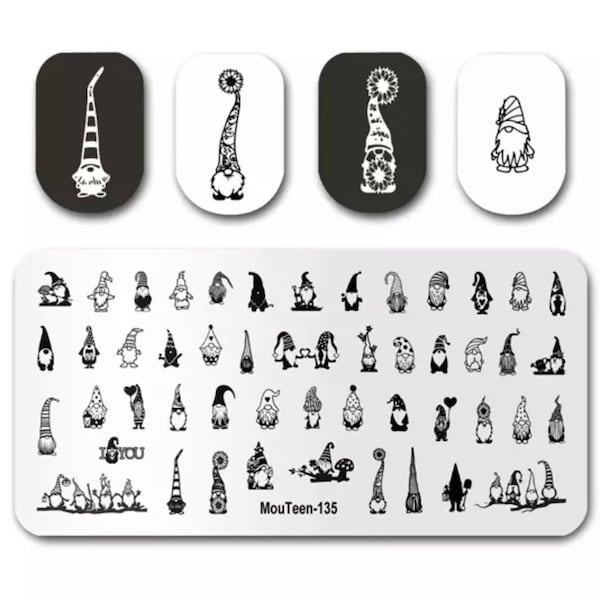 1 Garden Gnome Nail Stamping Plate, Gnome Nail Plate, Gnome Nail Art, Nail Stamping, Nail Art, Stainless Steel Stamping Plate