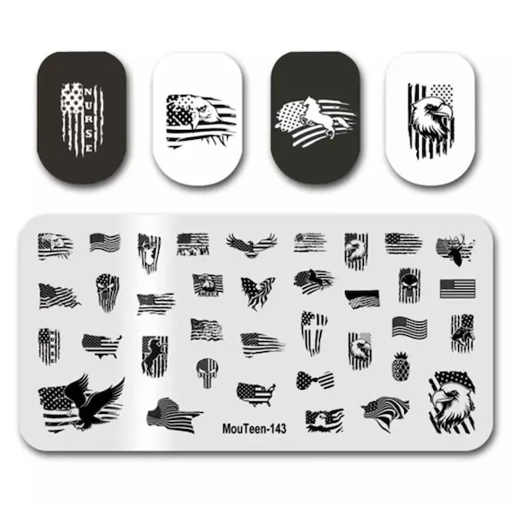 1 American Flag Nail Stamping Plate, Patriotic Nail Art, American Flag Nail Art, Nail Stamping, Nail Art, Stainless Steel Stamping Plate