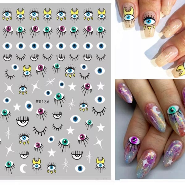 1 Sheet 3D Evil Eye Nail Stickers, Eye Nail Stickers, Evil Eye Nail Stickers, Self Adhesive Eye Stickers, Nail Art Stickers