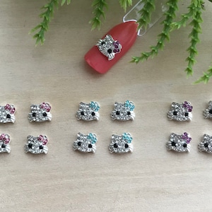 4 Pcs 3D Kitty Metal Nail Charms, Kitty Nail Art Charms, 3D Nail Art, Kitty with a Bow Nail Charms, Fancy Nail Charms Rhinestones