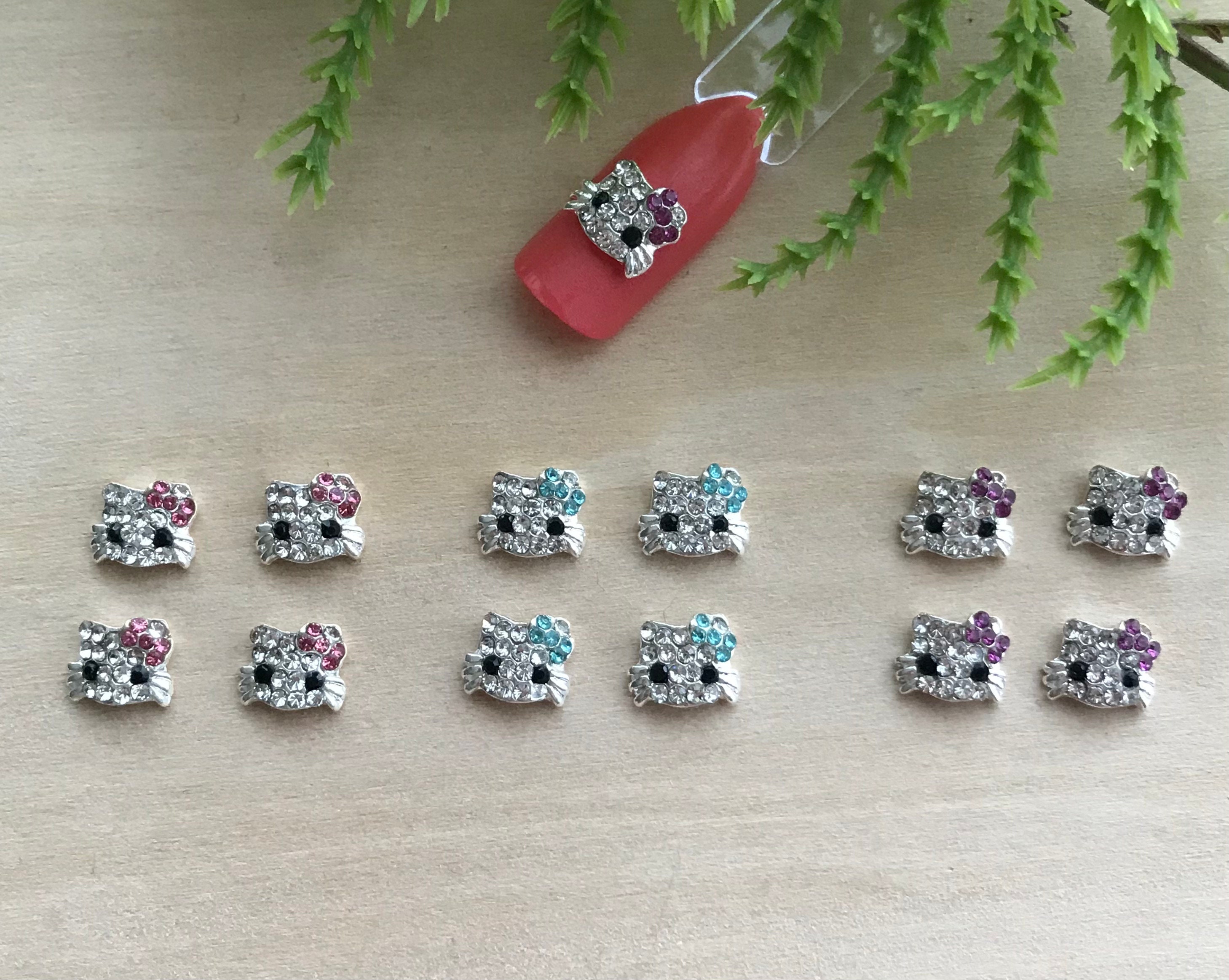 4 Pcs 3D Kitty Metal Nail Charms, Kitty Nail Art Charms, 3D Nail Art, Kitty with a Bow Nail Charms, Fancy Nail Charms Rhinestones