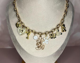 Disney Charm Necklace | Mickey Mouse Pendant | Stainless Steel Chain | Handmade Jewelry