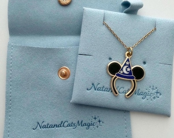 Collar del Ratón Hechicero / Charm de Fantasía / Cadena de acero inoxidable dorado / Charm chapado en oro de 24k / Joyería inspirada en los parques Disney
