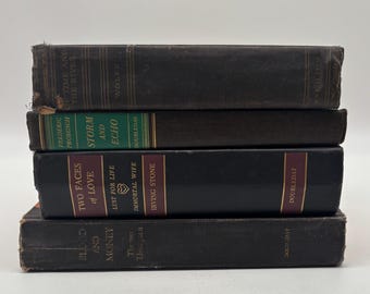 Vintage Black Hardcover Books, Set of 4, Shelf Styling Decor