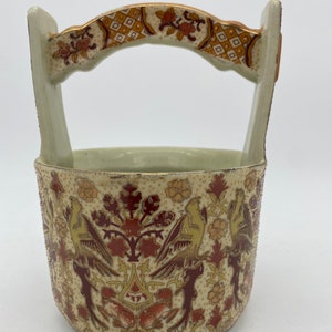 Vintage Chinese Satsuma Bucket Vase 7 1/2” Total Height