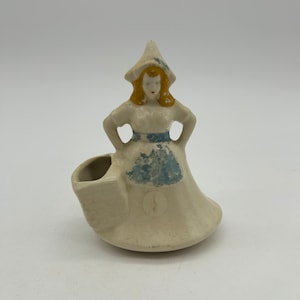 Vintage Mid Century 1950s Ceramic Dutch Girl Planter. Missing paint